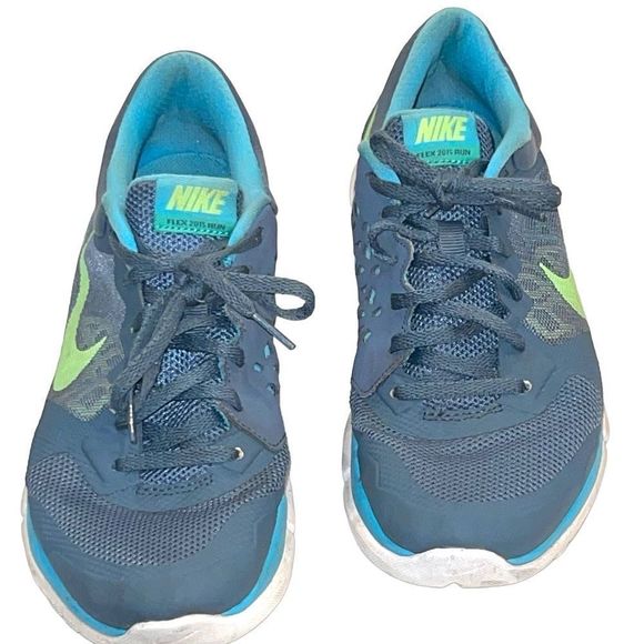Nike Flex 2015 Run in Gray & Turquoise Blue with Neon Green Accent Size 8.5 - Picture 7 of 10